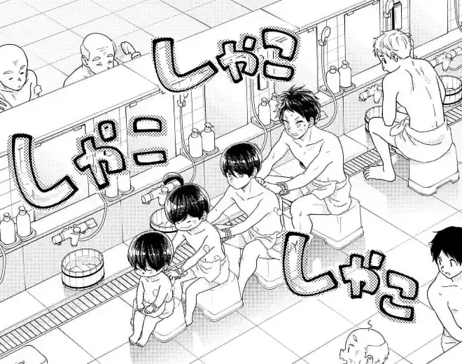 第63話 お疲れの岳のため、スーパー銭湯を訪れた湊たち。のイラスト